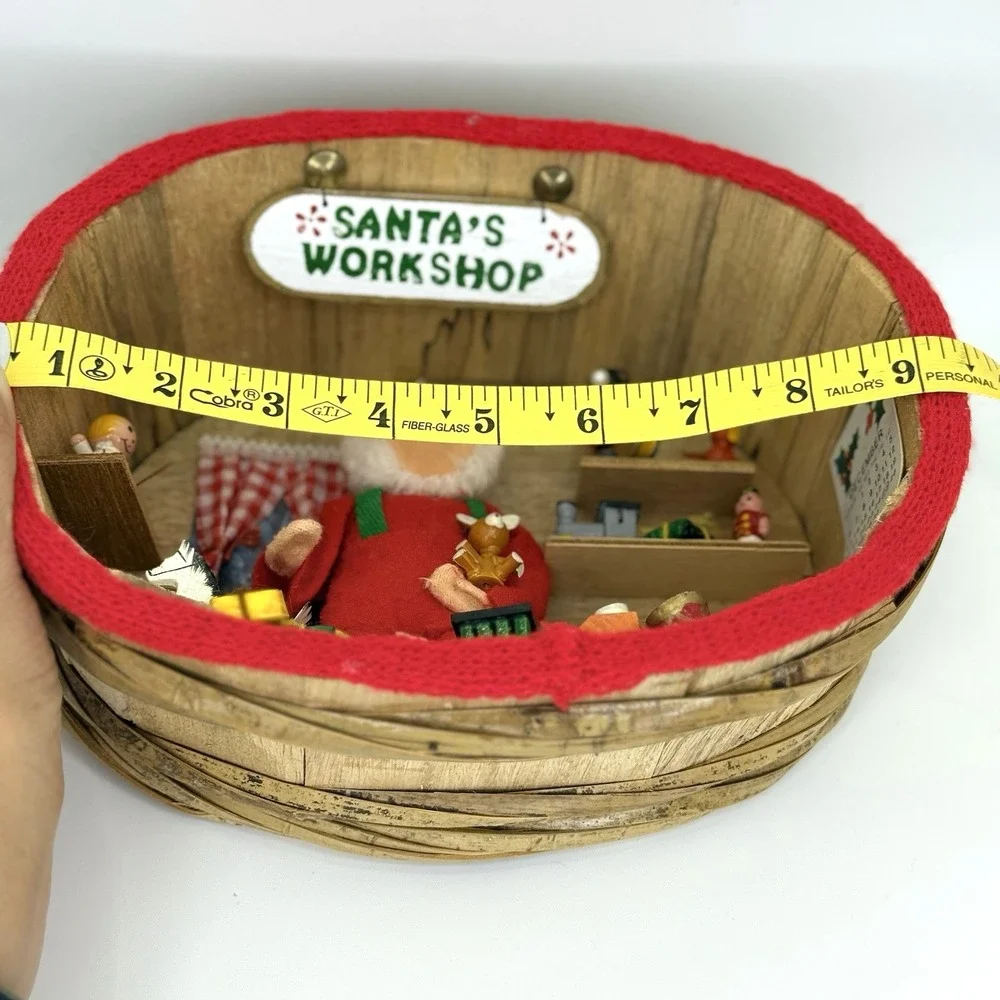 Vintage Enesco Santas Workshop Diorama Ornament Basket Toy Scene 1970s Christmas